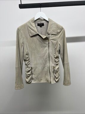 St. John Light Suede Asymmetrical Zip Jacket